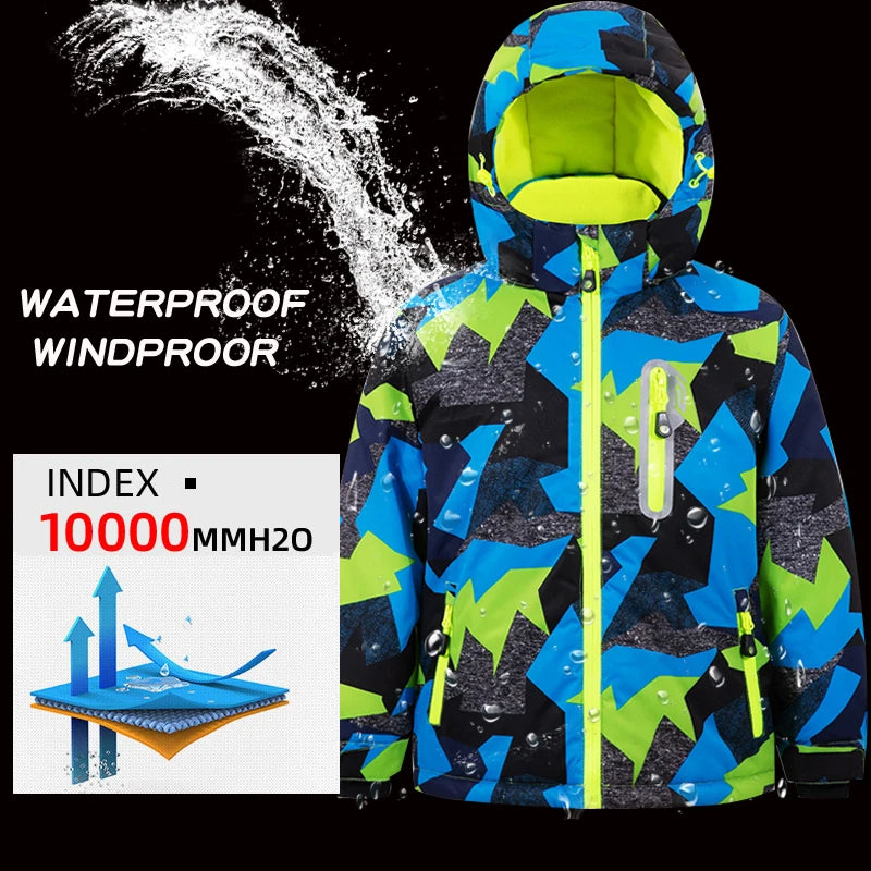 Casaco de esqui e calças para crianças, coupe-vent, imperméable, ensemble de snowboard, quente, trajes de neve, vêtements d'extérieur, meninos, meninas, hiver 
