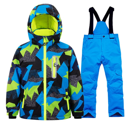 Casaco de esqui e calças para crianças, coupe-vent, imperméable, ensemble de snowboard, quente, trajes de neve, vêtements d'extérieur, meninos, meninas, hiver 