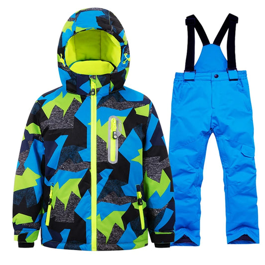 Casaco de esqui e calças para crianças, coupe-vent, imperméable, ensemble de snowboard, quente, trajes de neve, vêtements d'extérieur, meninos, meninas, hiver 