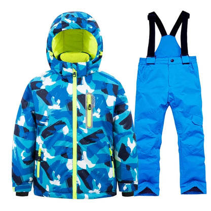 Casaco de esqui e calças para crianças, coupe-vent, imperméable, ensemble de snowboard, quente, trajes de neve, vêtements d'extérieur, meninos, meninas, hiver 