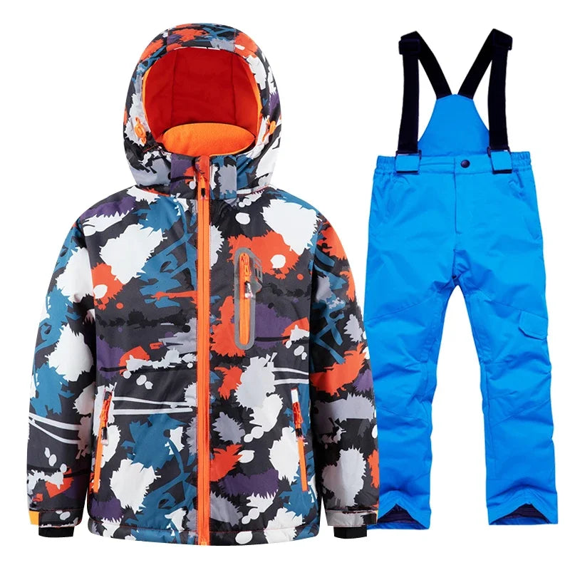 Casaco de esqui e calças para crianças, coupe-vent, imperméable, ensemble de snowboard, quente, trajes de neve, vêtements d'extérieur, meninos, meninas, hiver 