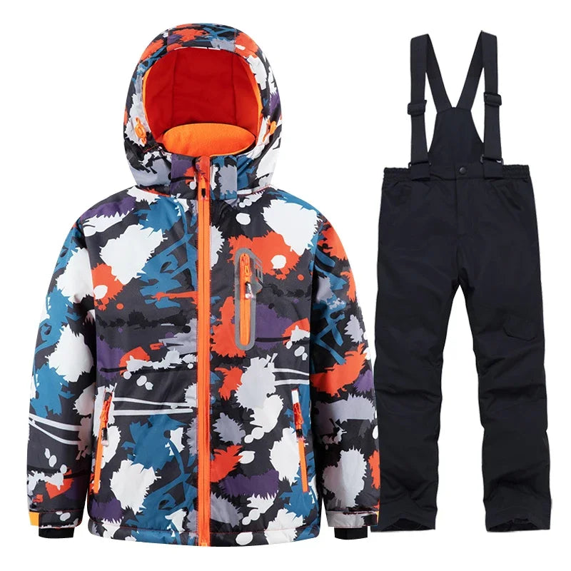 Casaco de esqui e calças para crianças, coupe-vent, imperméable, ensemble de snowboard, quente, trajes de neve, vêtements d'extérieur, meninos, meninas, hiver 