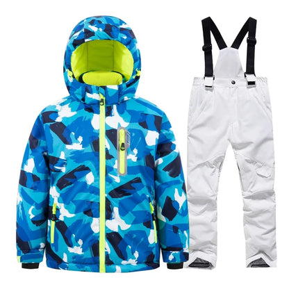 Casaco de esqui e calças para crianças, coupe-vent, imperméable, ensemble de snowboard, quente, trajes de neve, vêtements d'extérieur, meninos, meninas, hiver 