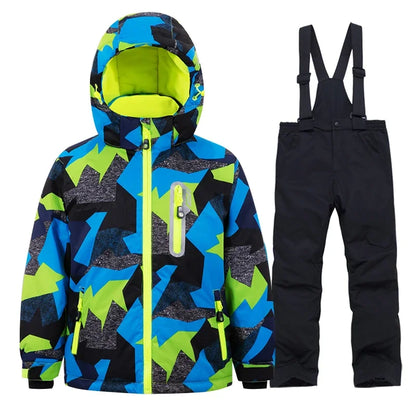 Casaco de esqui e calças para crianças, coupe-vent, imperméable, ensemble de snowboard, quente, trajes de neve, vêtements d'extérieur, meninos, meninas, hiver 