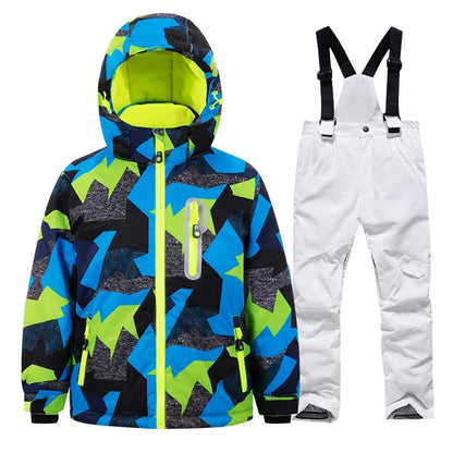 Casaco de esqui e calças para crianças, coupe-vent, imperméable, ensemble de snowboard, quente, trajes de neve, vêtements d'extérieur, meninos, meninas, hiver 