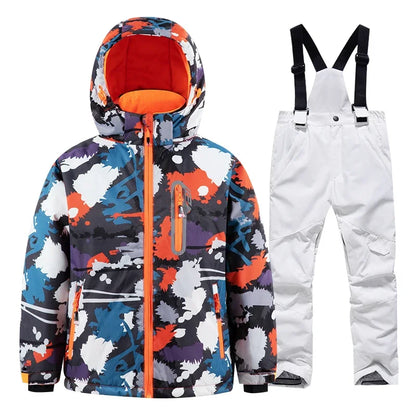 Casaco de esqui e calças para crianças, coupe-vent, imperméable, ensemble de snowboard, quente, trajes de neve, vêtements d'extérieur, meninos, meninas, hiver 
